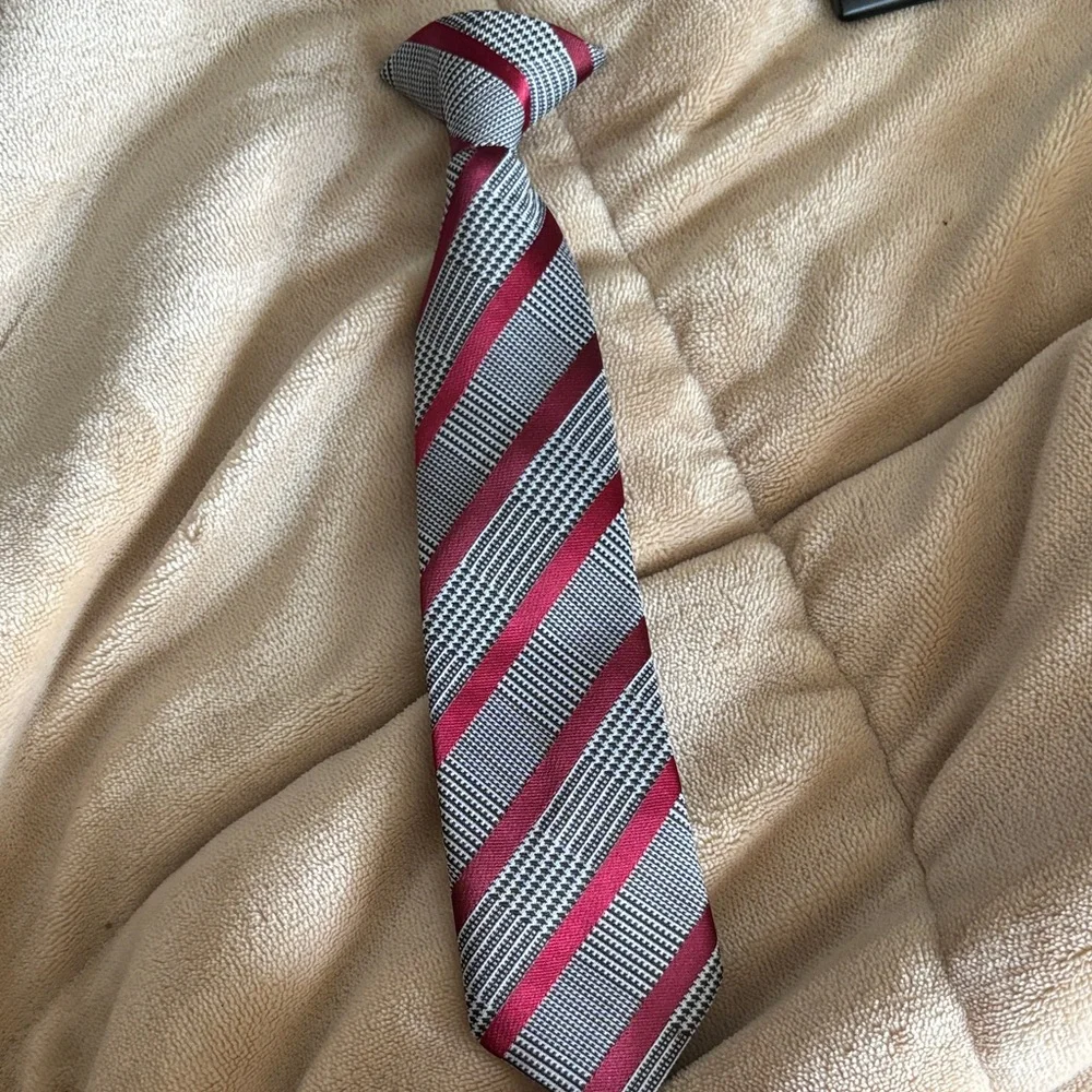 Classic Striped Red and Gray Clip On Tie Youth